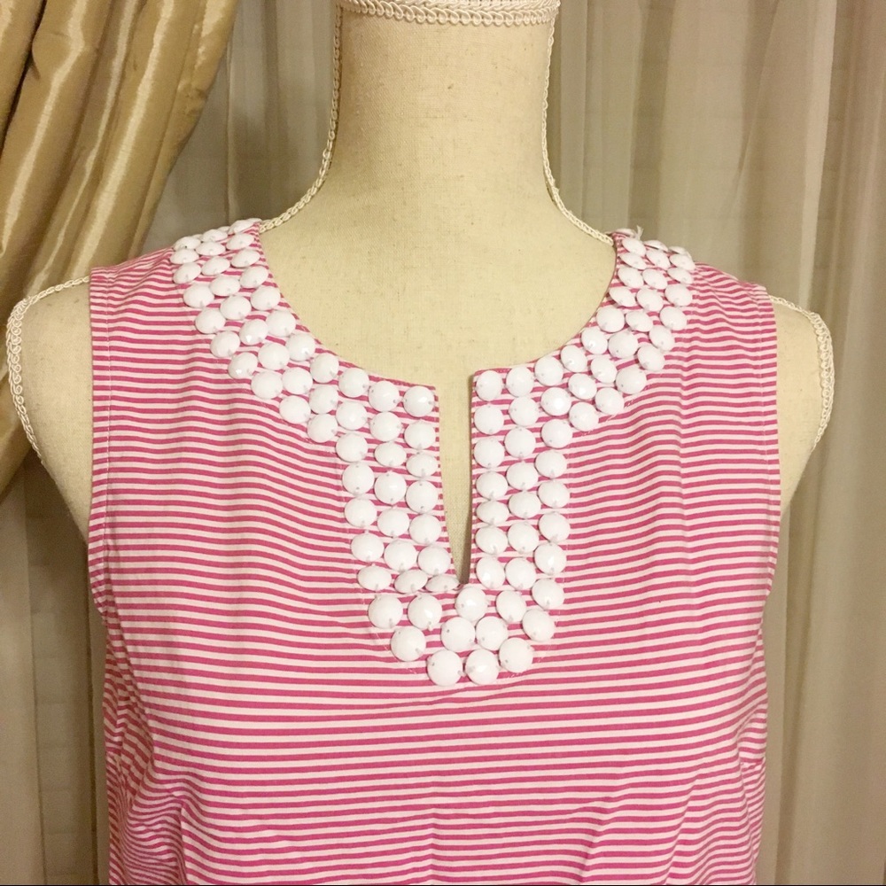 Talbots Red & White Beaded Fitted Stretch Top